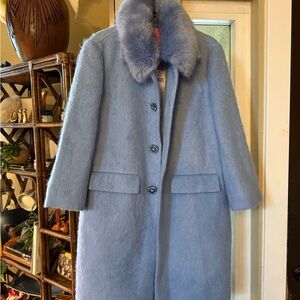 Kate Spade Light Blue Teddy Jacket with Fur Collar